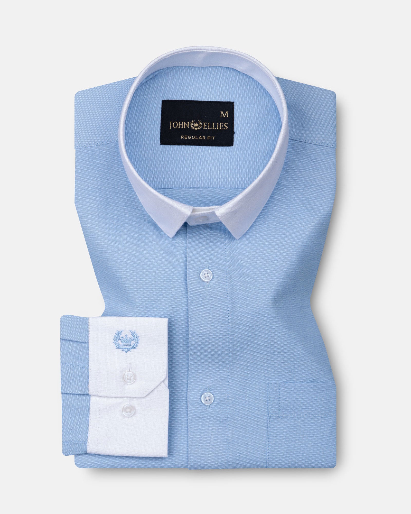Regenc Sky Blue White Cuff Collar Oxford Cotton Shirt - John Ellies