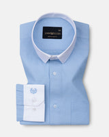 Regenc Sky Blue White Cuff Collar Oxford Cotton Shirt