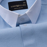 Regenc Sky Blue White Cuff Collar Oxford Cotton Shirt - John Ellies