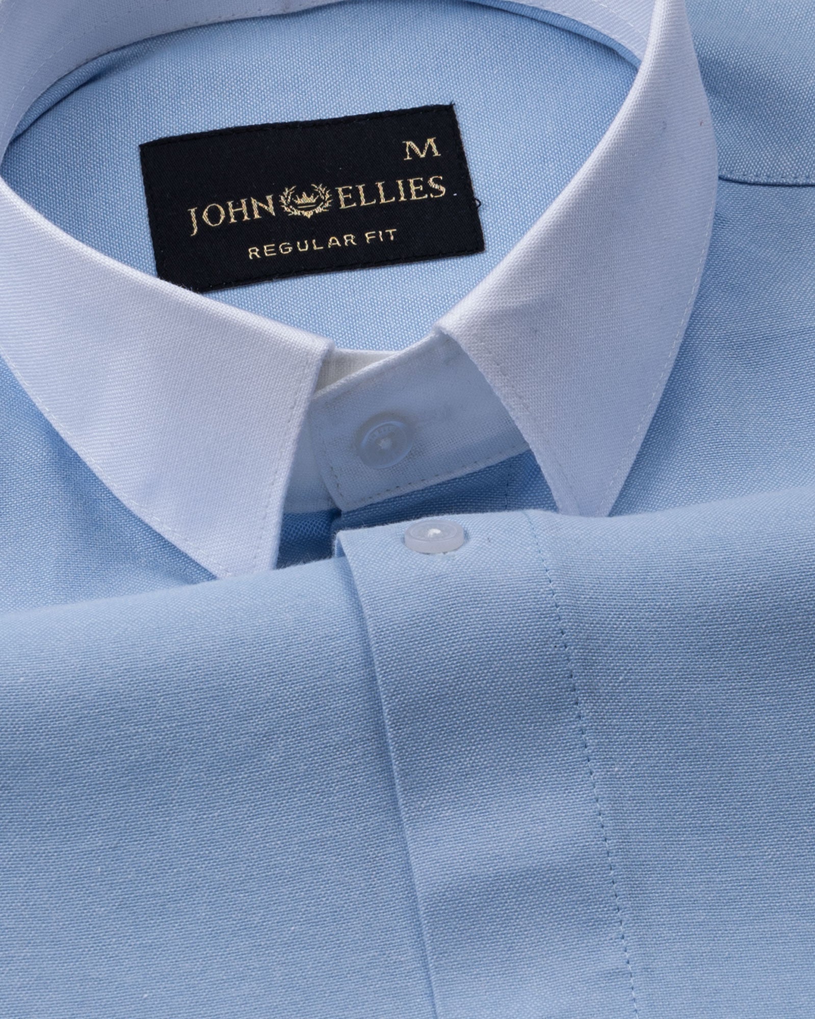 Regenc Sky Blue White Cuff Collar Oxford Cotton Shirt - John Ellies