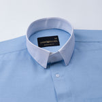Regenc Sky Blue White Cuff Collar Oxford Cotton Shirt - John Ellies