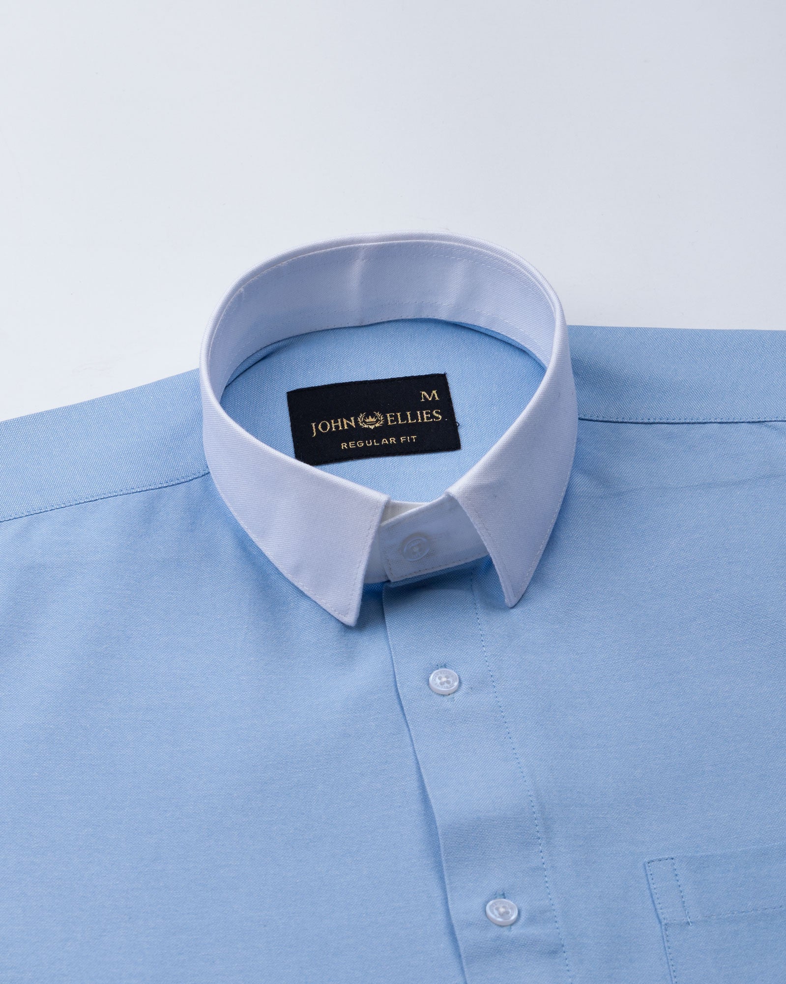 Regenc Sky Blue White Cuff Collar Oxford Cotton Shirt - John Ellies