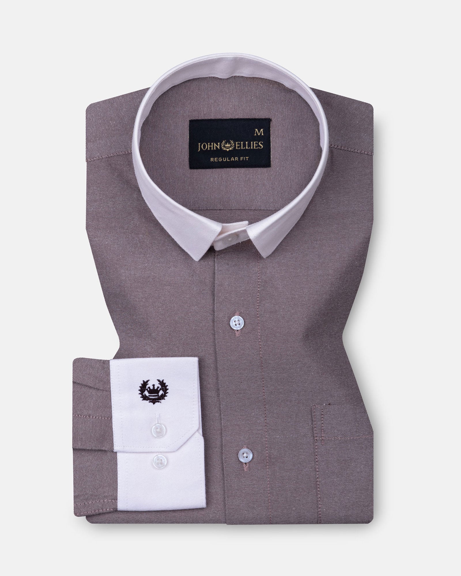 Regenc Brown White Cuff Collar Oxford Cotton Shirt - John Ellies