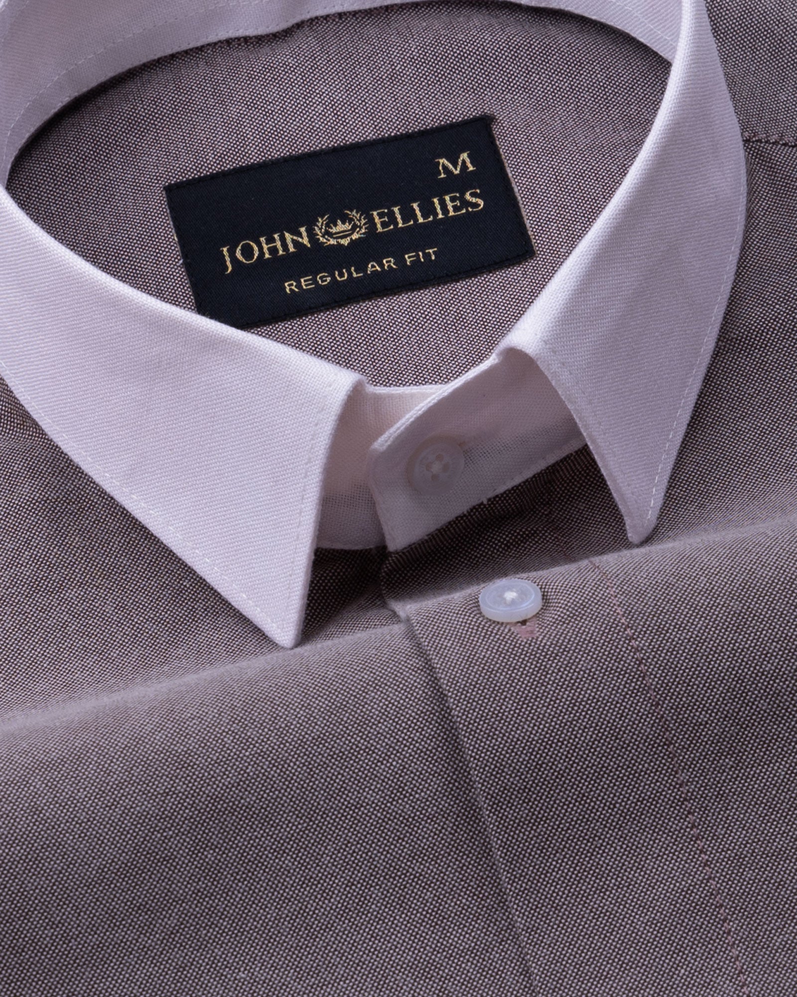 Regenc Brown White Cuff Collar Oxford Cotton Shirt - John Ellies