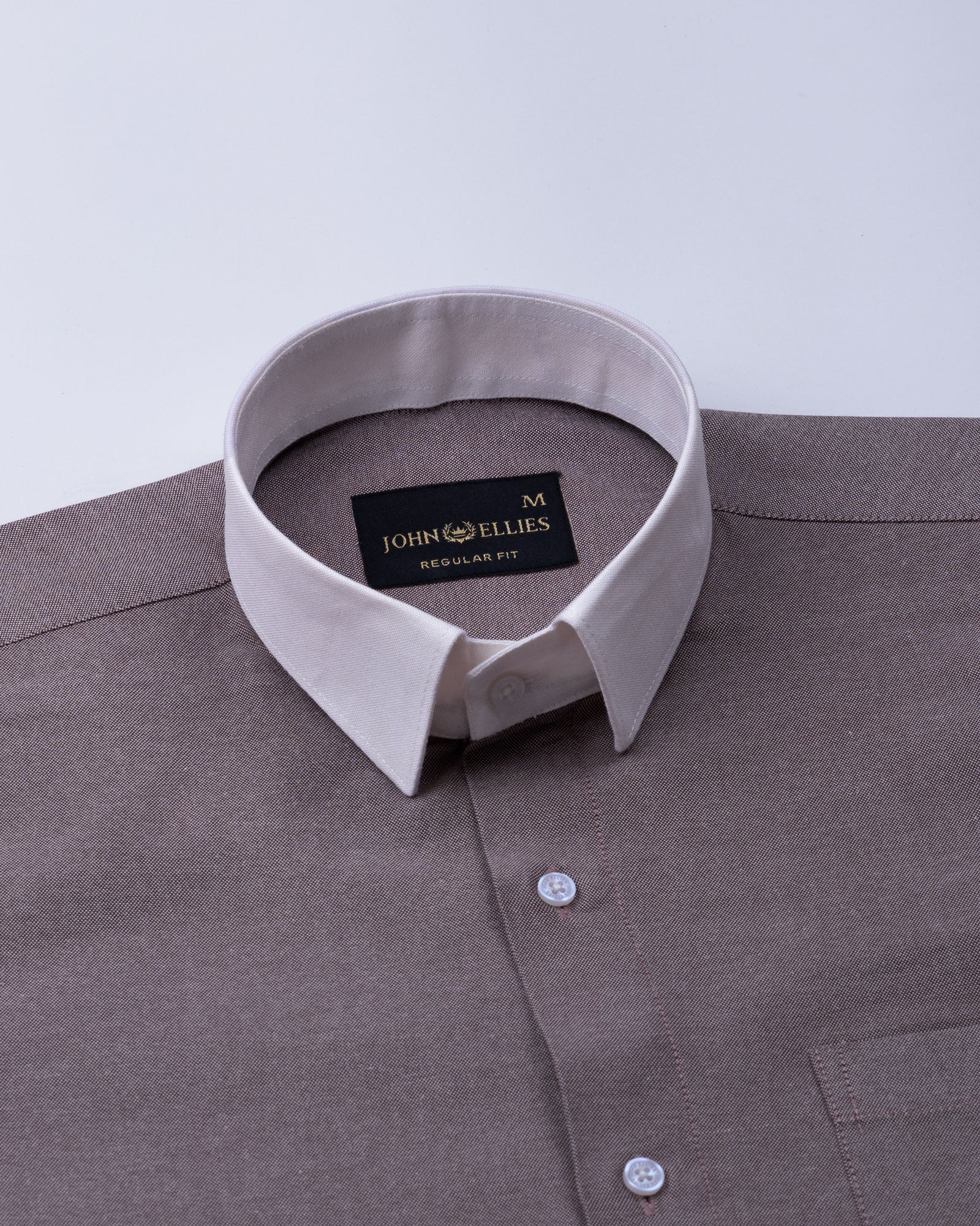 Regenc Brown White Cuff Collar Oxford Cotton Shirt - John Ellies