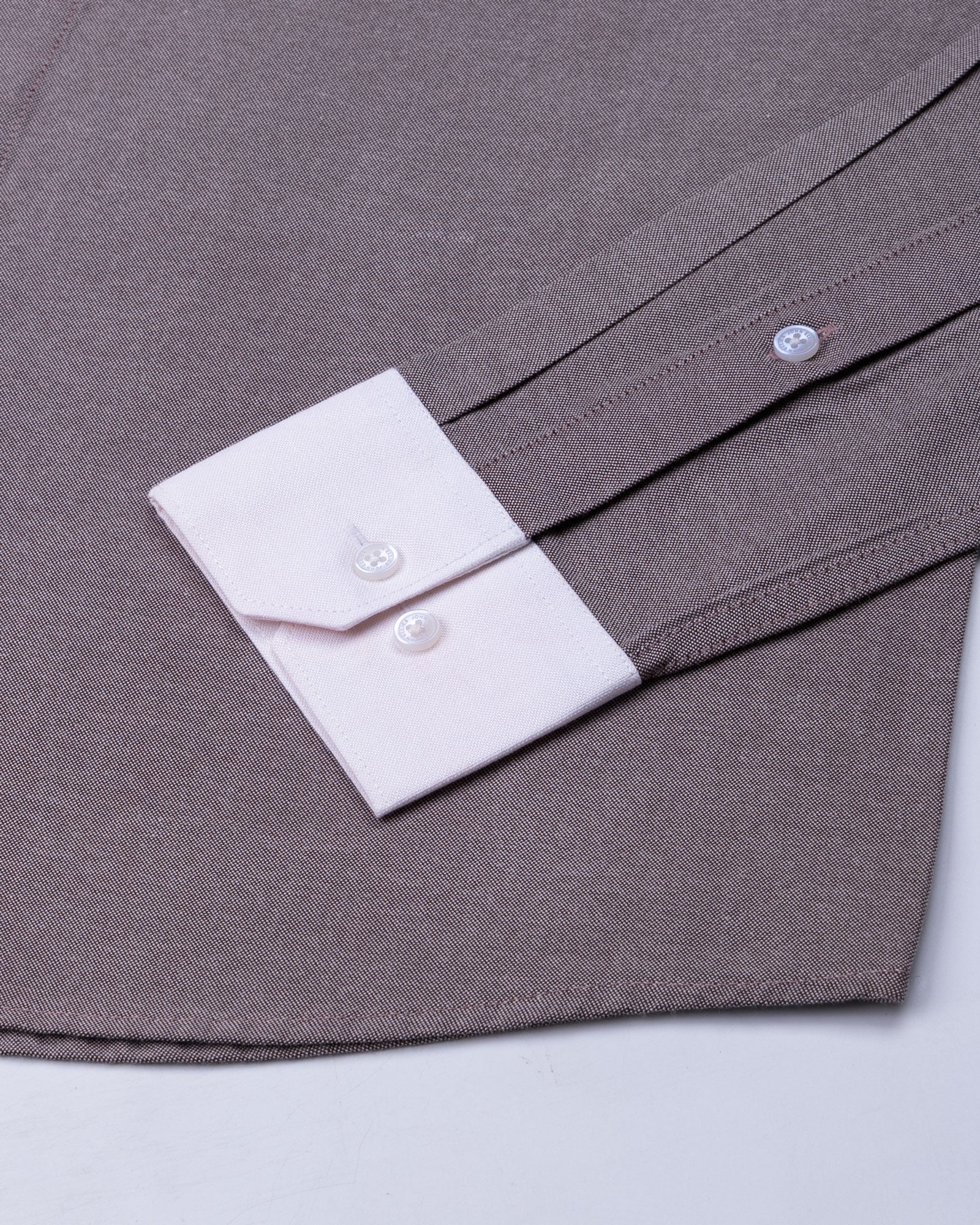 Regenc Brown White Cuff Collar Oxford Cotton Shirt - John Ellies