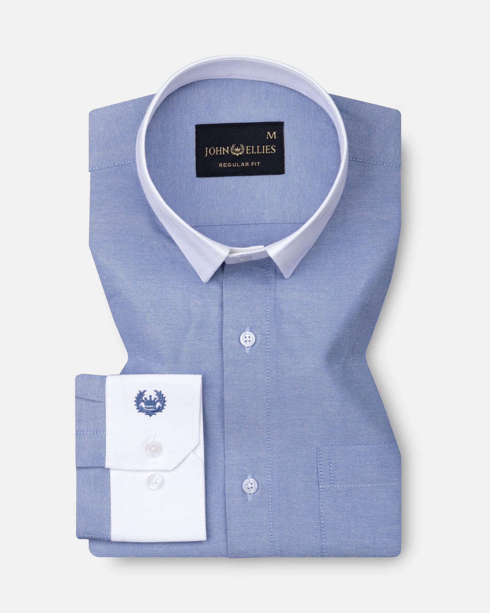 Regenc Navy Blue White Cuff Collar Oxford Cotton Shirt - John Ellies