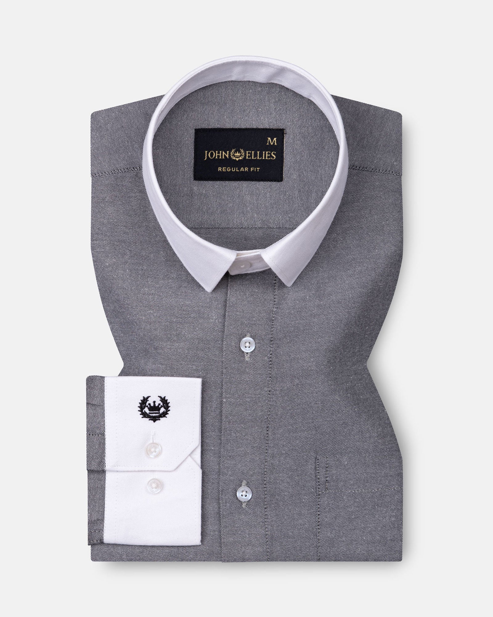 Regenc Black White Cuff Collar Oxford Cotton Shirt - John Ellies