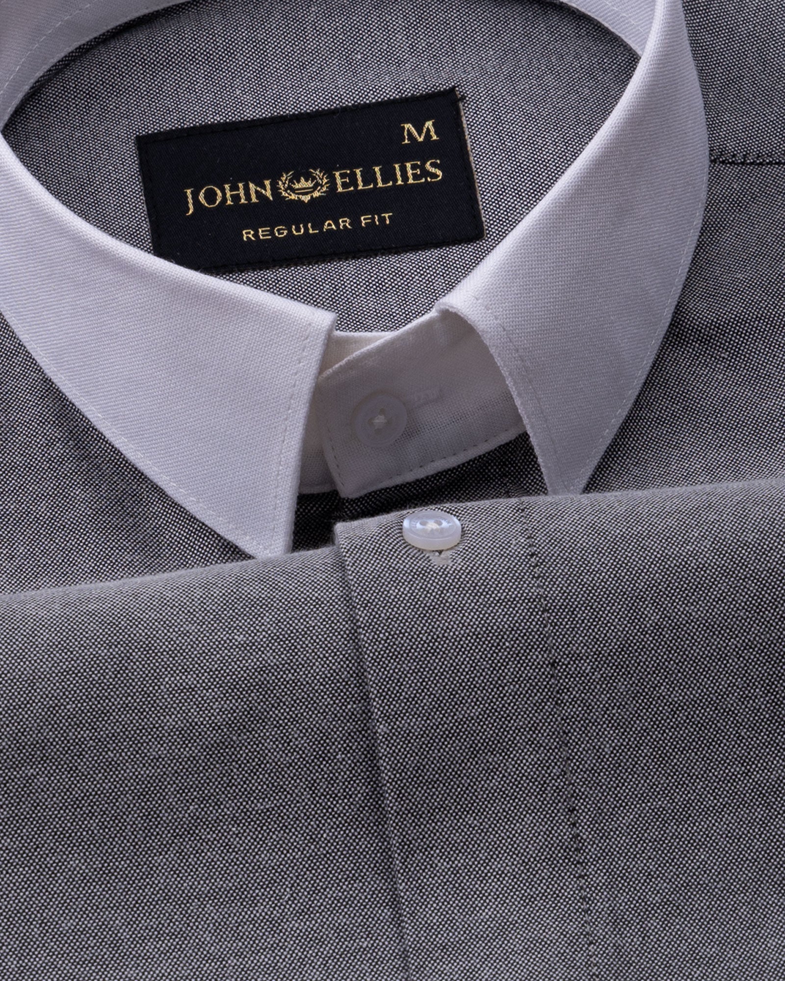 Regenc Black White Cuff Collar Oxford Cotton Shirt - John Ellies