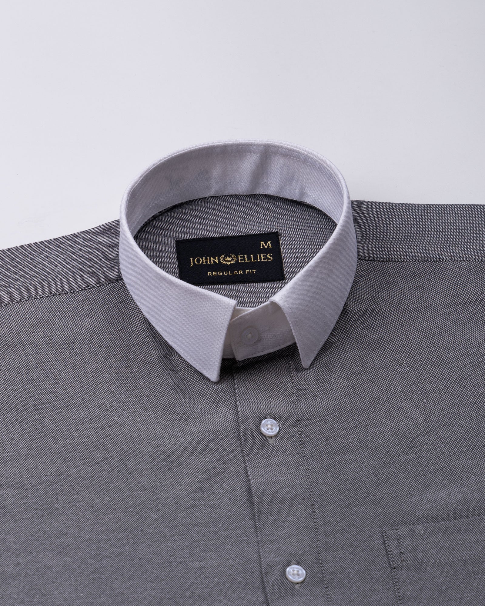 Regenc Black White Cuff Collar Oxford Cotton Shirt - John Ellies