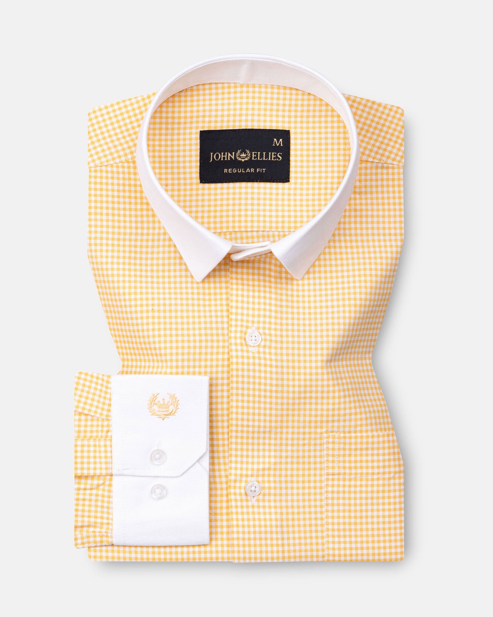 Radius Yellow Check White Cuff Collar Oxford Shirt - John Ellies