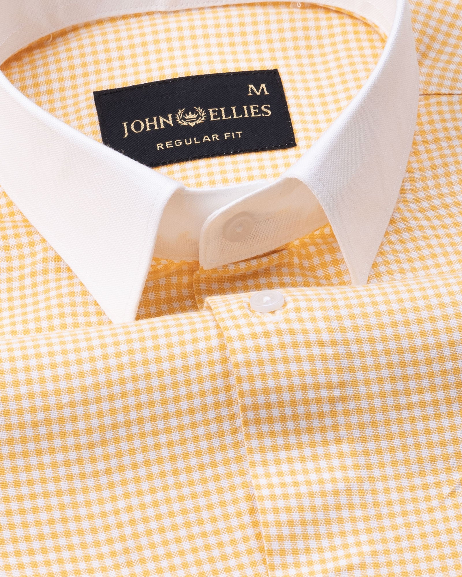 Radius Yellow Check White Cuff Collar Oxford Shirt - John Ellies