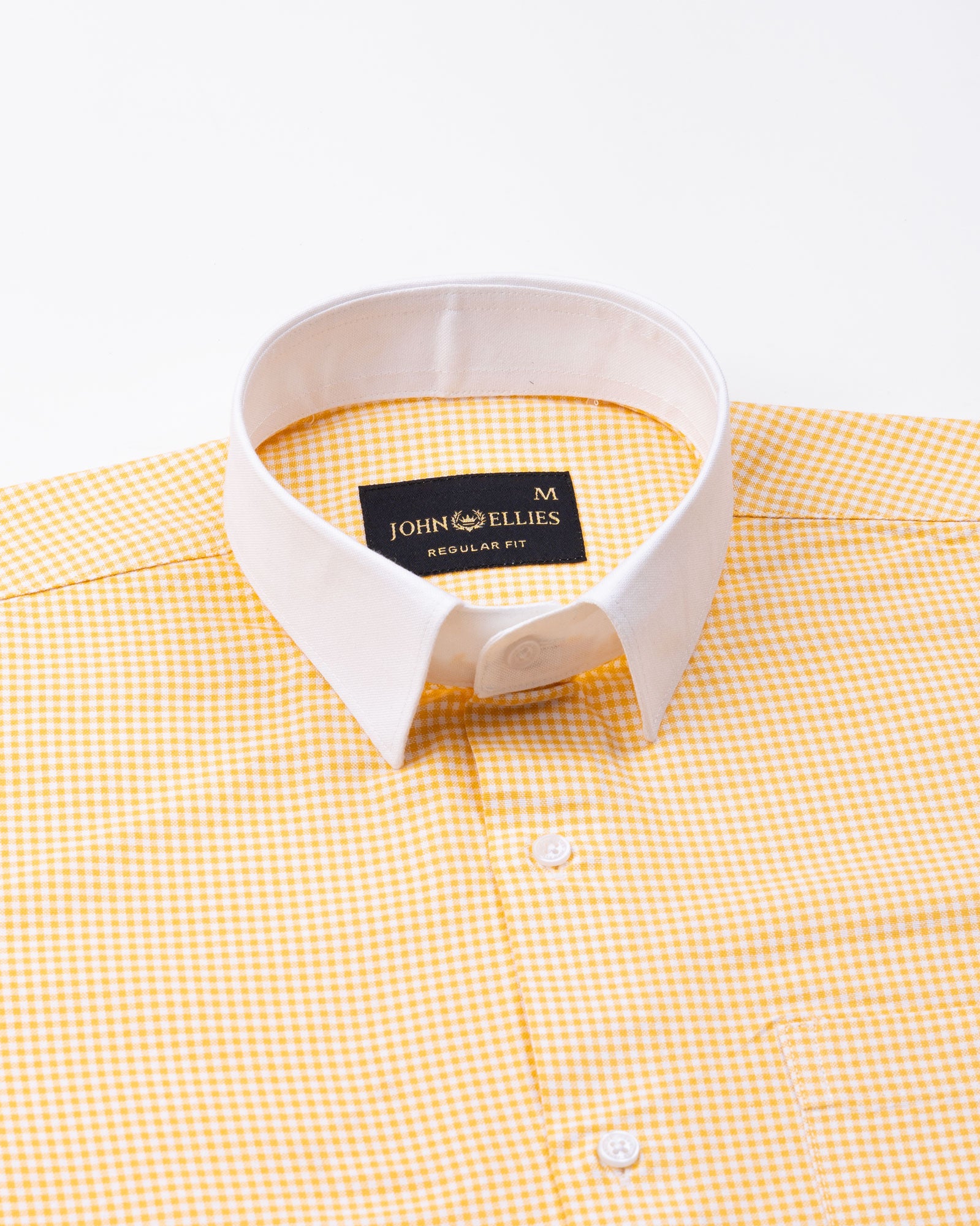 Radius Yellow Check White Cuff Collar Oxford Shirt - John Ellies