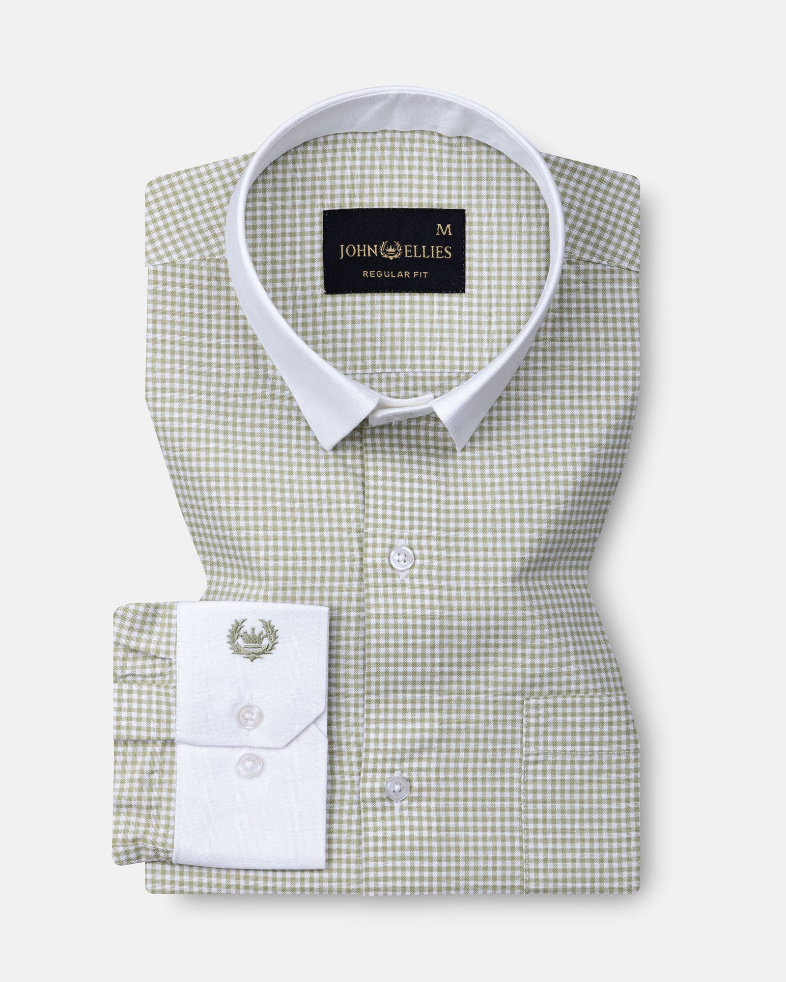 Radius Olive Check White Cuff Collar Oxford Shirt - John Ellies