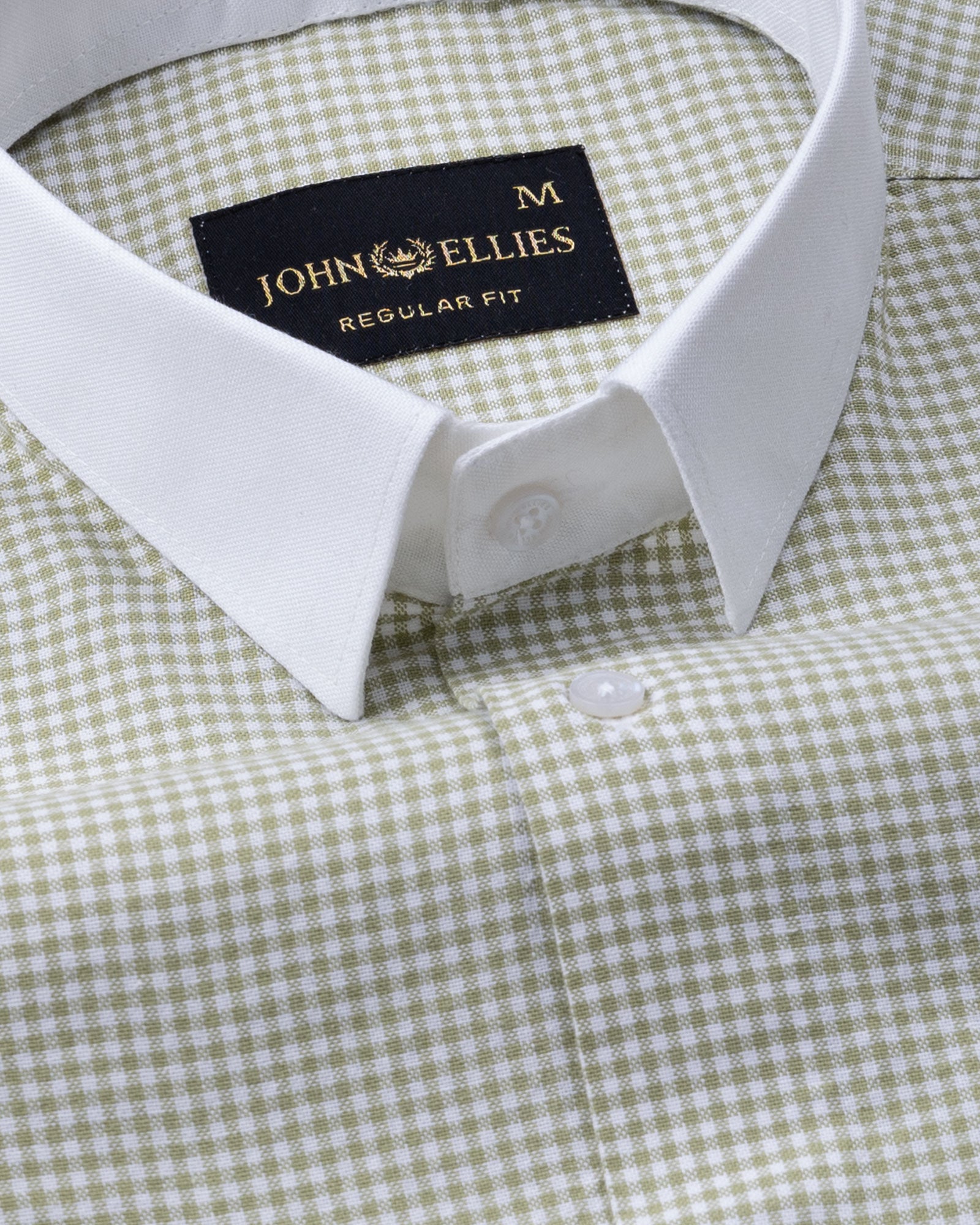 Radius Olive Check White Cuff Collar Oxford Shirt - John Ellies