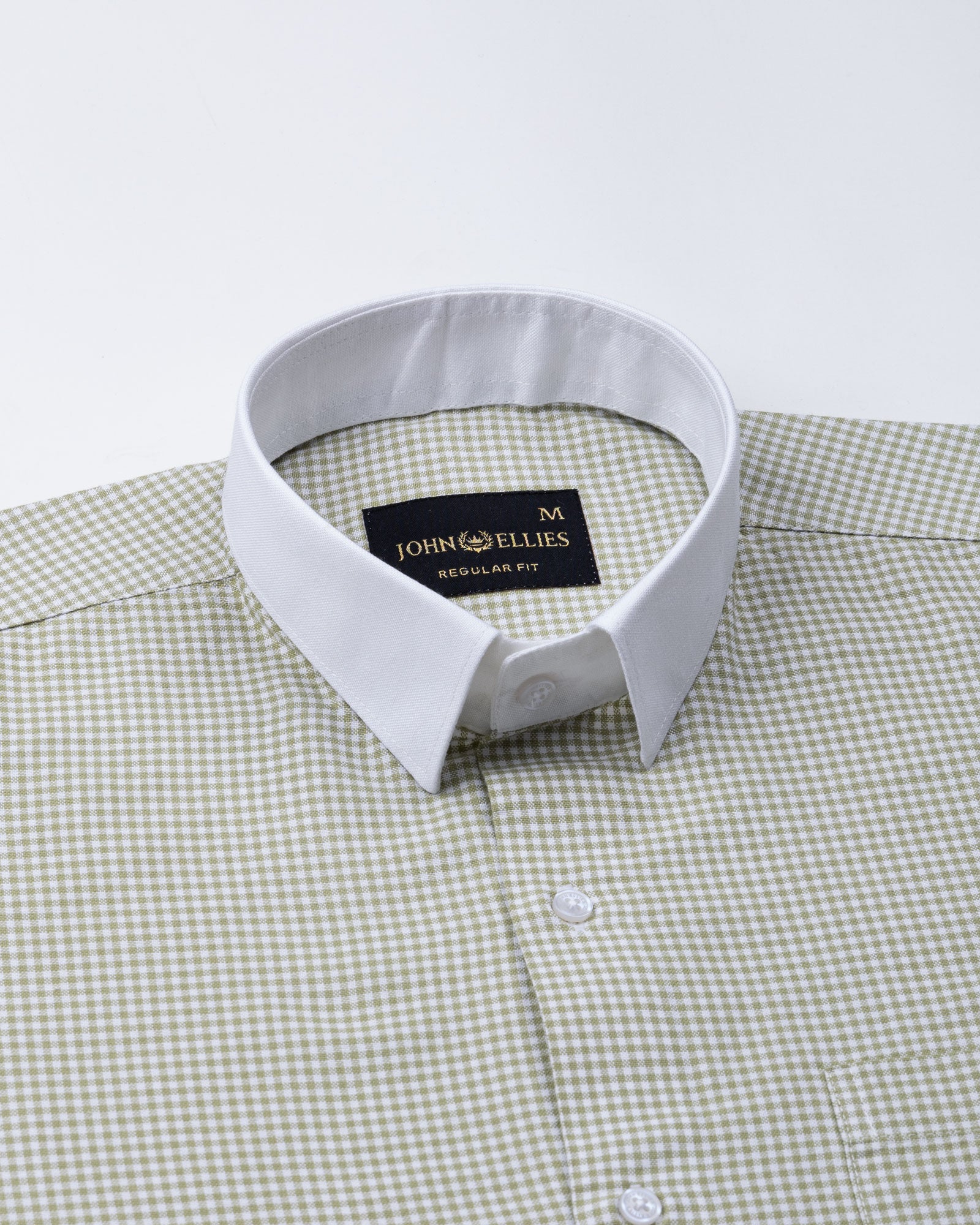Radius Olive Check White Cuff Collar Oxford Shirt - John Ellies