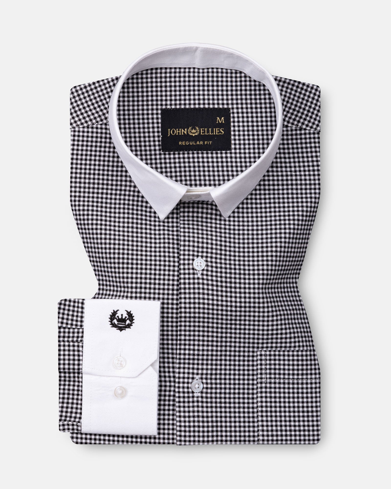 Radius Black Check White Cuff Collar Oxford Shirt - John Ellies