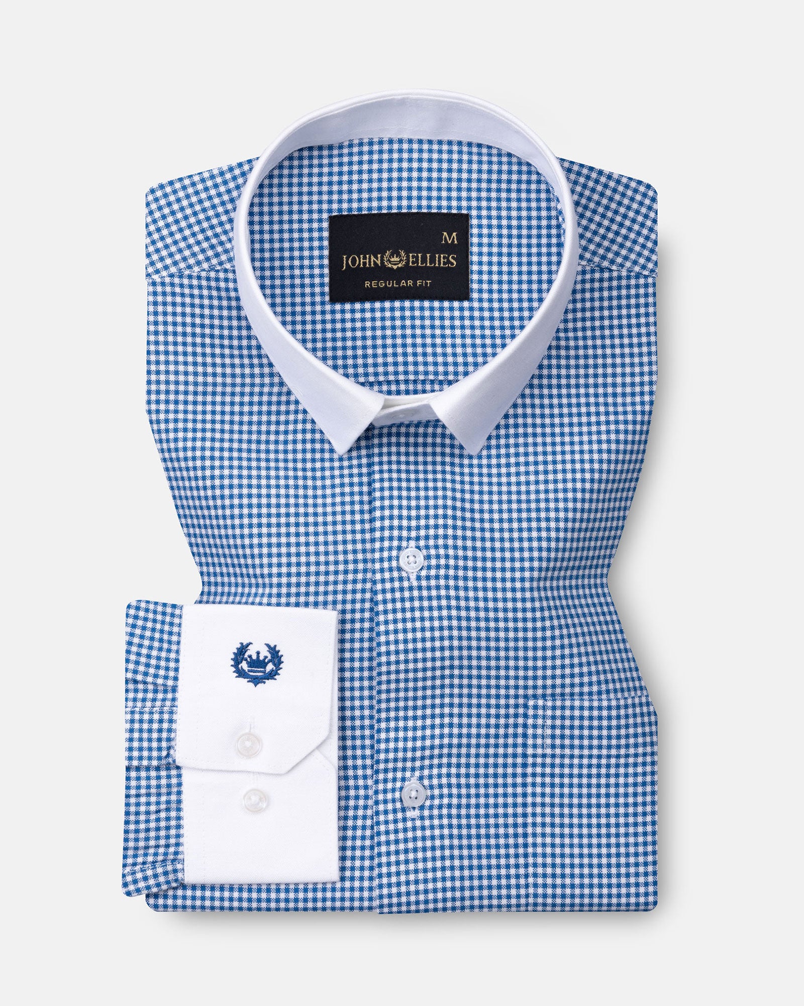 Radius Blue Check White Cuff Collar Oxford Shirt - John Ellies