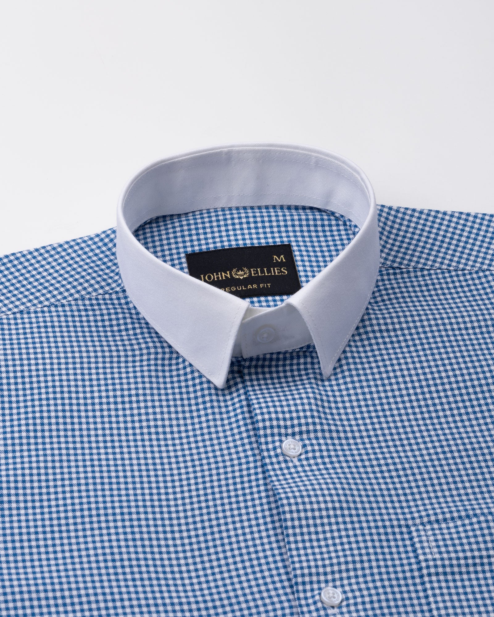 Radius Blue Check White Cuff Collar Oxford Shirt - John Ellies