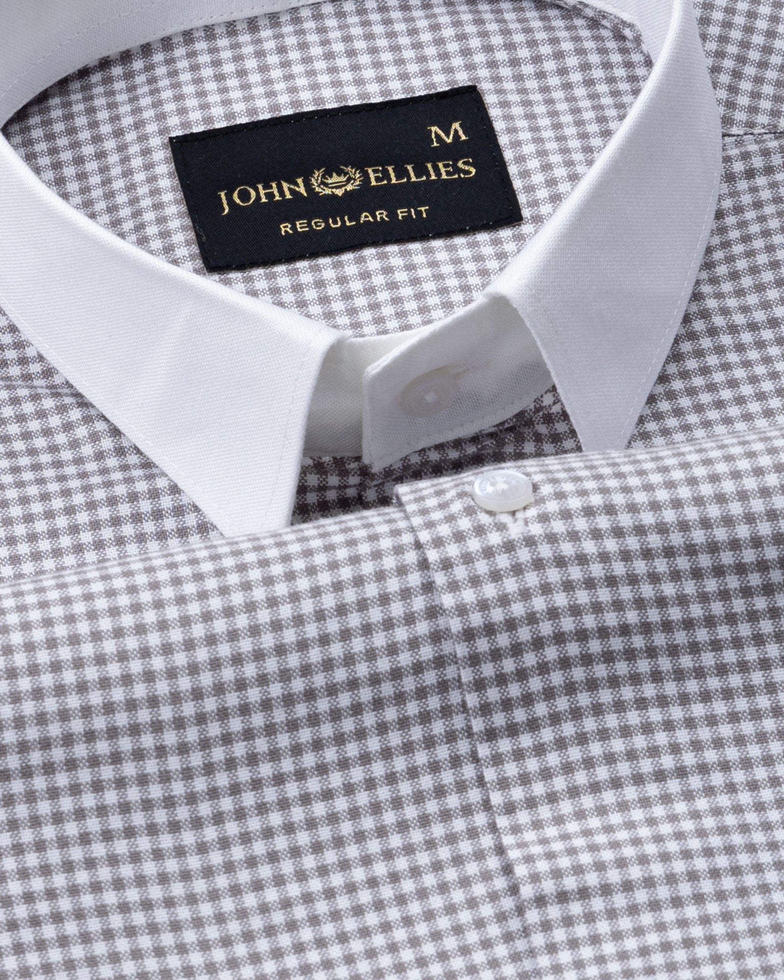Radius Grey Check White Cuff Collar Oxford Shirt - John Ellies