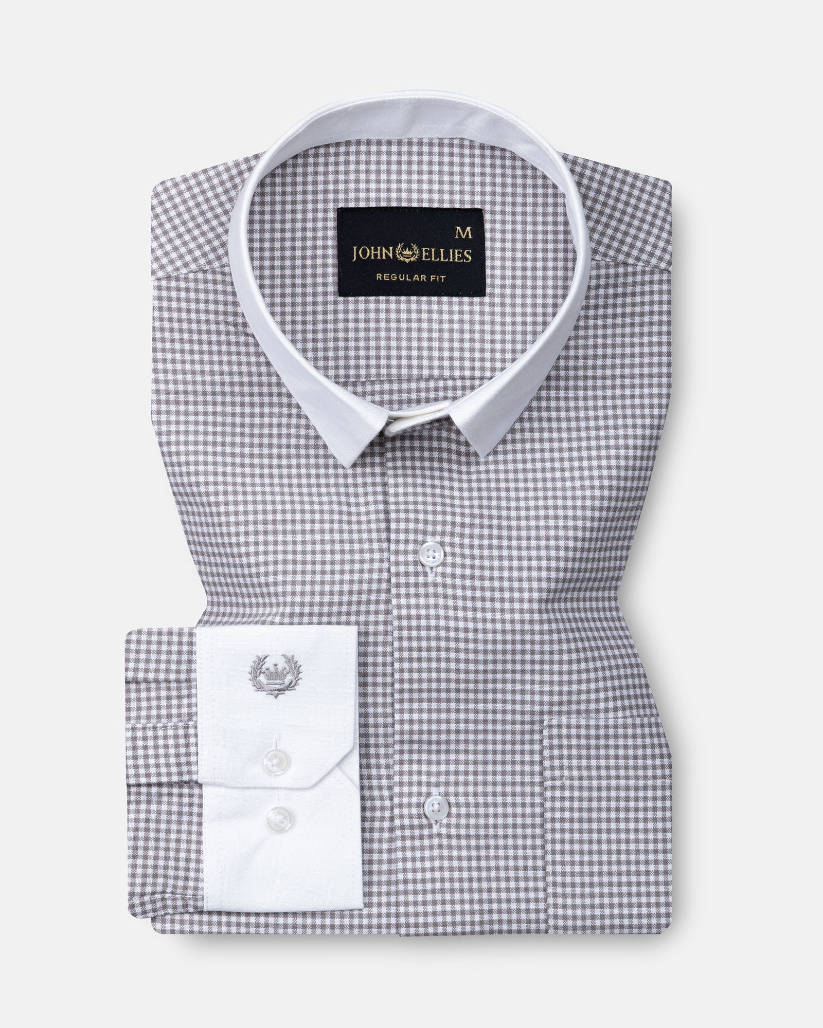 Radius Grey Check White Cuff Collar Oxford Shirt - John Ellies
