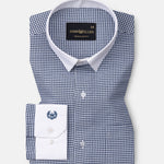 Radius Navy Blue Check White Cuff Collar Oxford Shirt - John Ellies