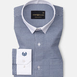 Radius Navy Blue Check White Cuff Collar Oxford Shirt - John Ellies