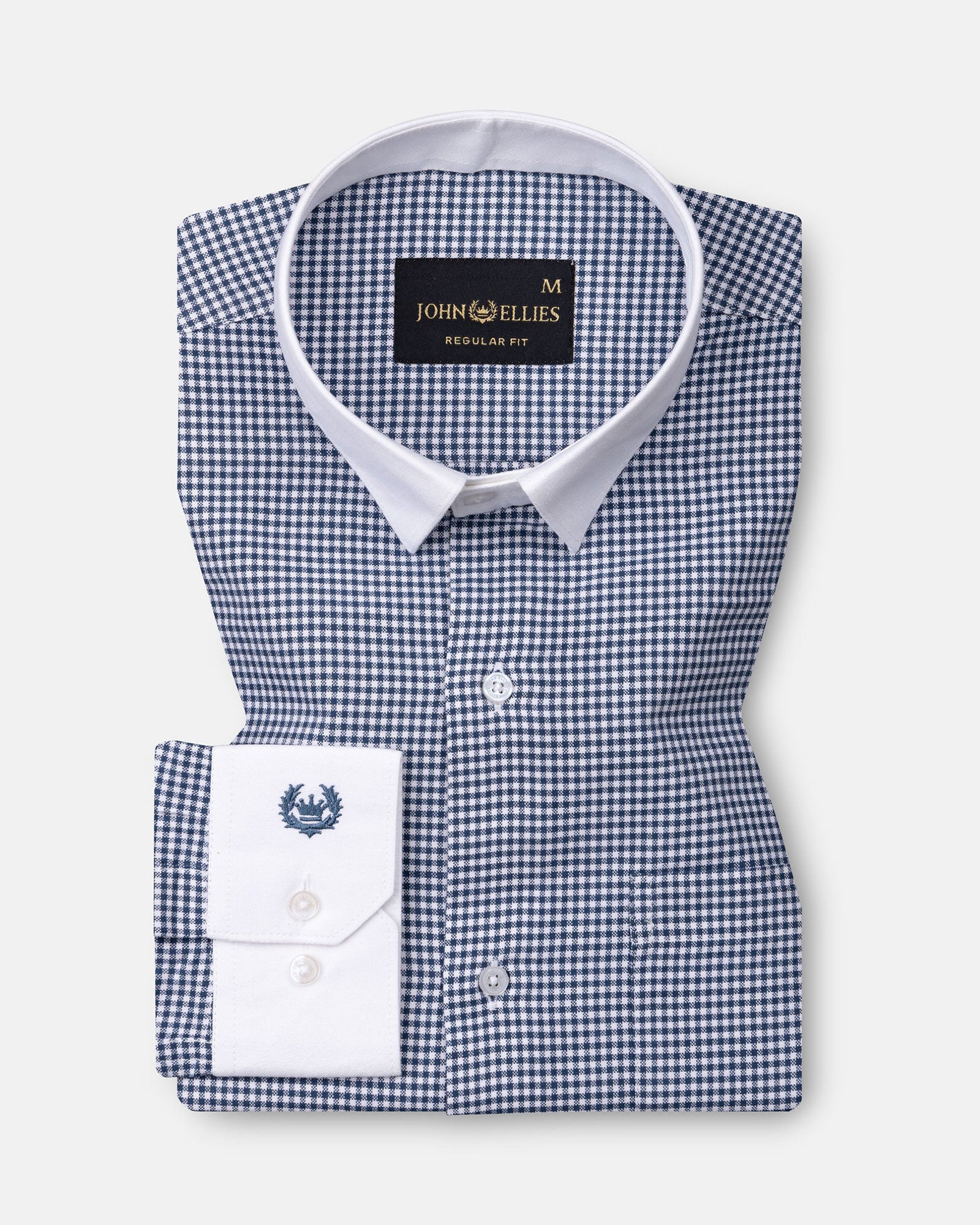 Radius Navy Blue Check White Cuff Collar Oxford Shirt - John Ellies