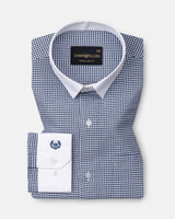 Radius Navy Blue Check White Cuff Collar Oxford Shirt