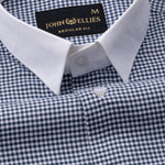 Radius Navy Blue Check White Cuff Collar Oxford Shirt - John Ellies
