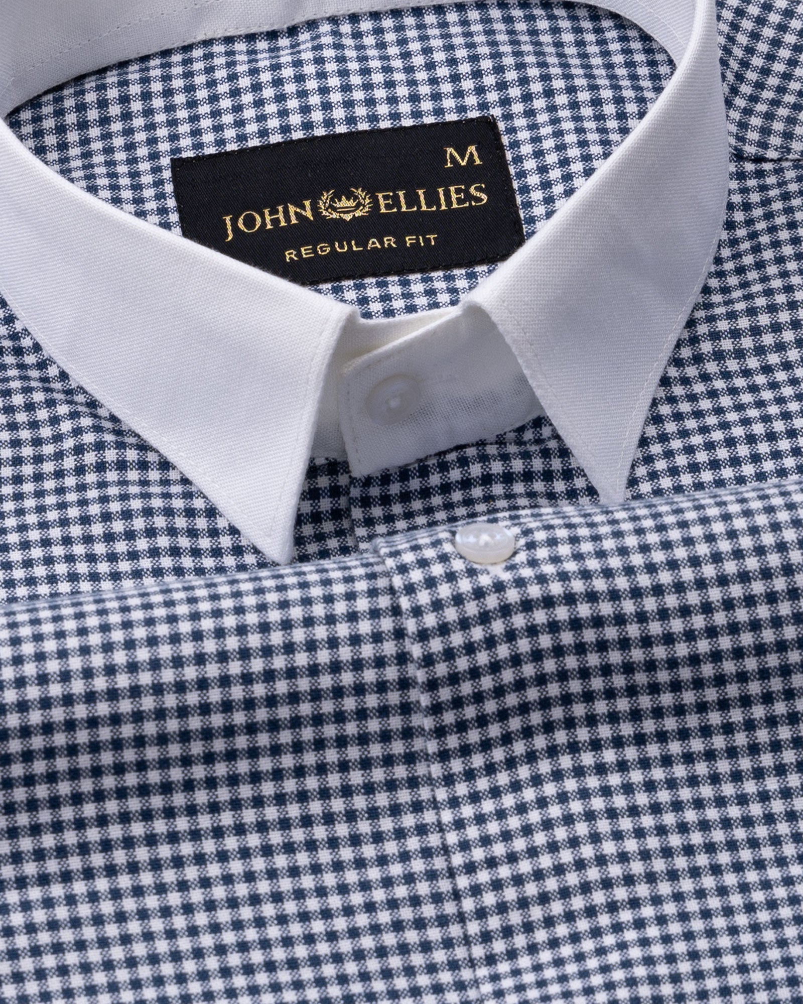 Radius Navy Blue Check White Cuff Collar Oxford Shirt - John Ellies