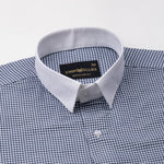 Radius Navy Blue Check White Cuff Collar Oxford Shirt - John Ellies