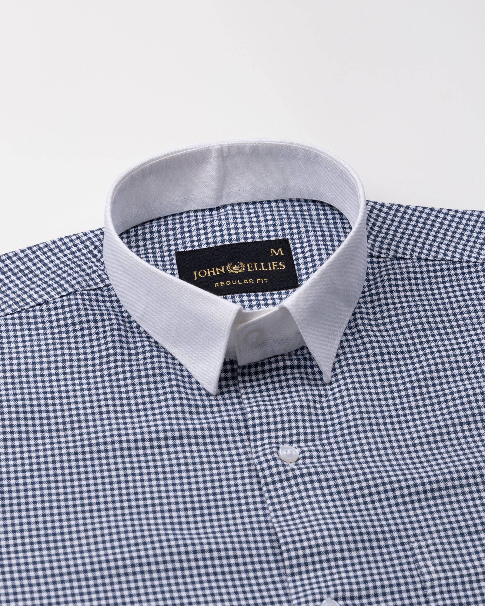 Radius Navy Blue Check White Cuff Collar Oxford Shirt - John Ellies