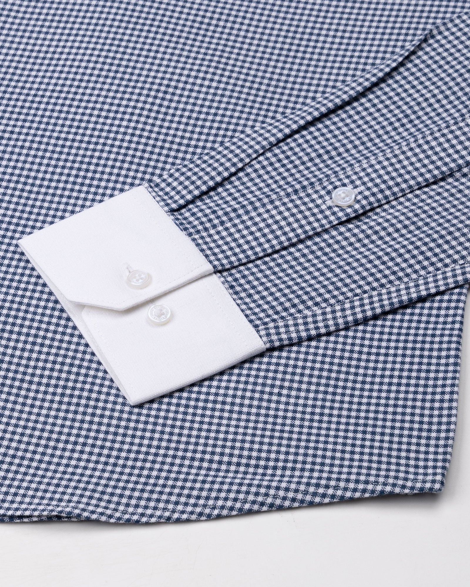 Radius Navy Blue Check White Cuff Collar Oxford Shirt - John Ellies