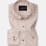 Aence Beige Check Button Down Linen Shirt - John Ellies
