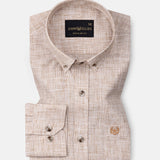 Aence Beige Check Button Down Linen Shirt - John Ellies