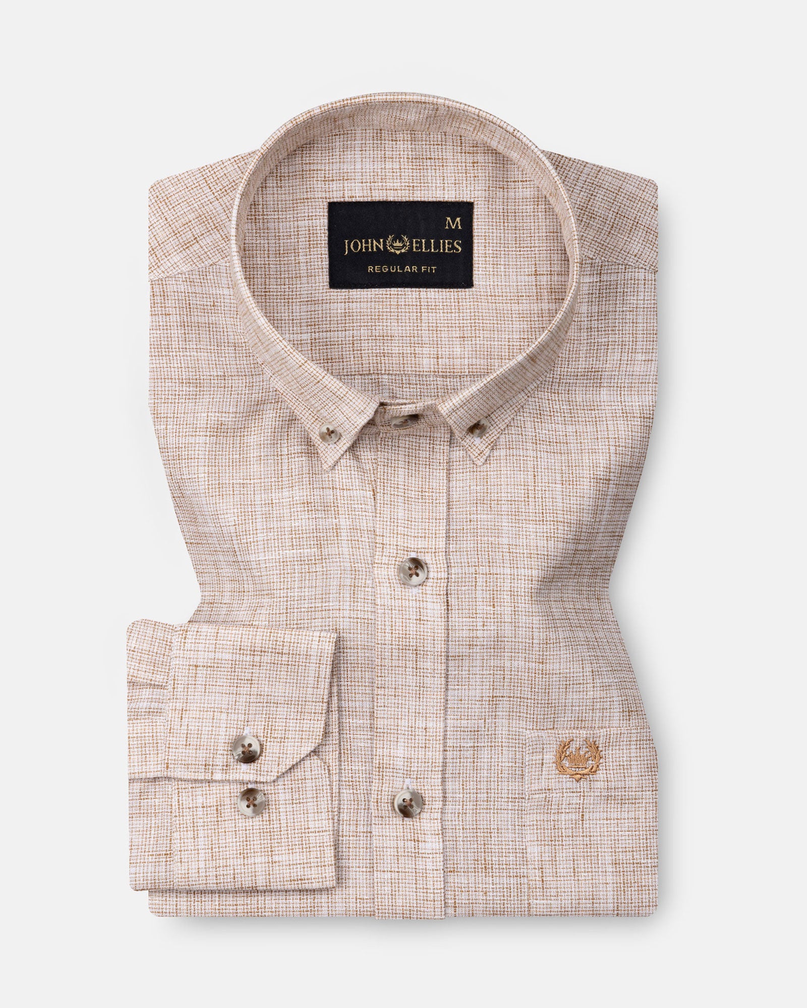 Aence Beige Check Button Down Linen Shirt - John Ellies