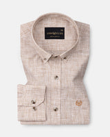 Aence Beige Check Button Down Linen Shirt