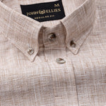 Aence Beige Check Button Down Linen Shirt - John Ellies