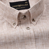 Aence Beige Check Button Down Linen Shirt - John Ellies
