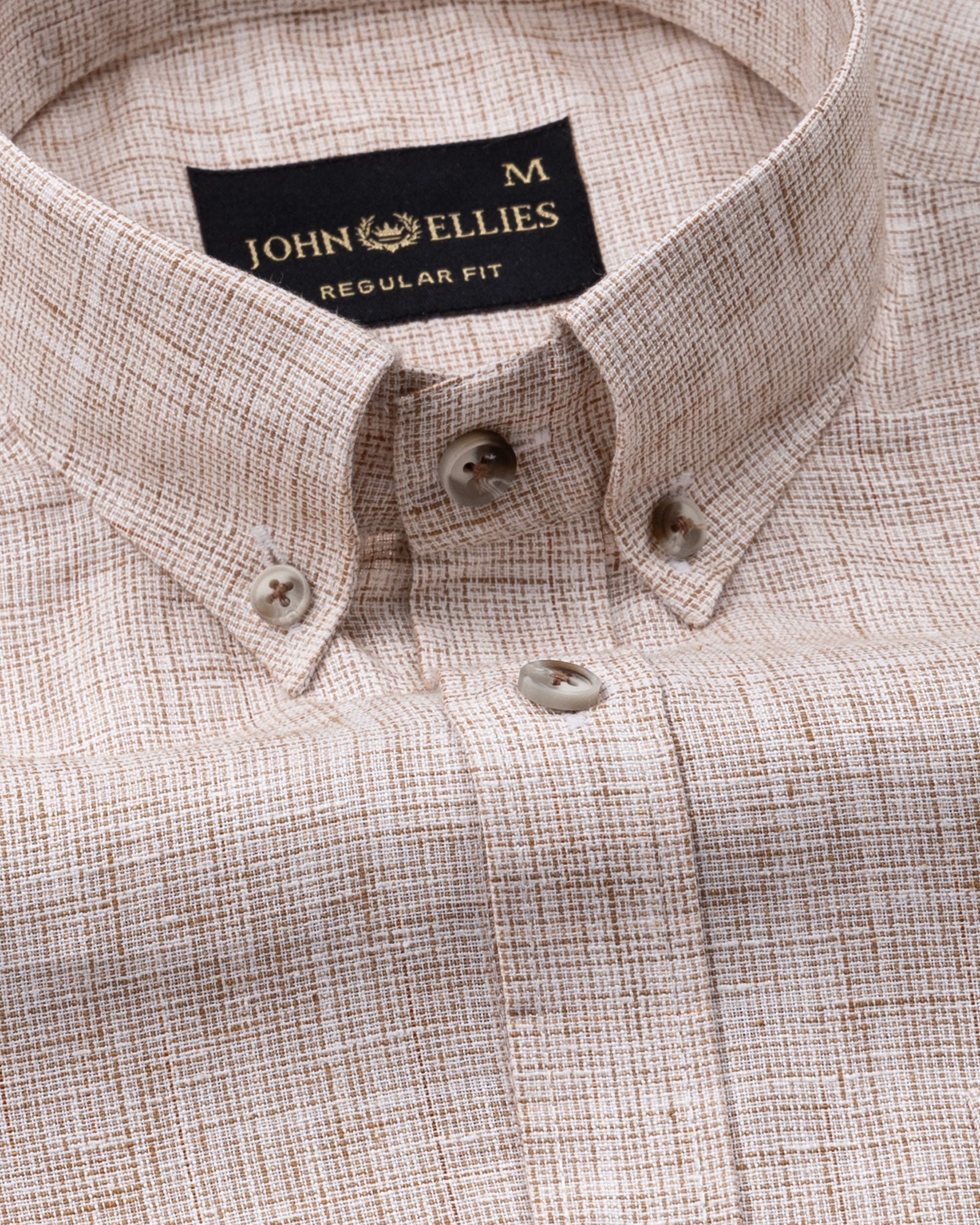 Aence Beige Check Button Down Linen Shirt - John Ellies