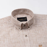 Aence Beige Check Button Down Linen Shirt - John Ellies