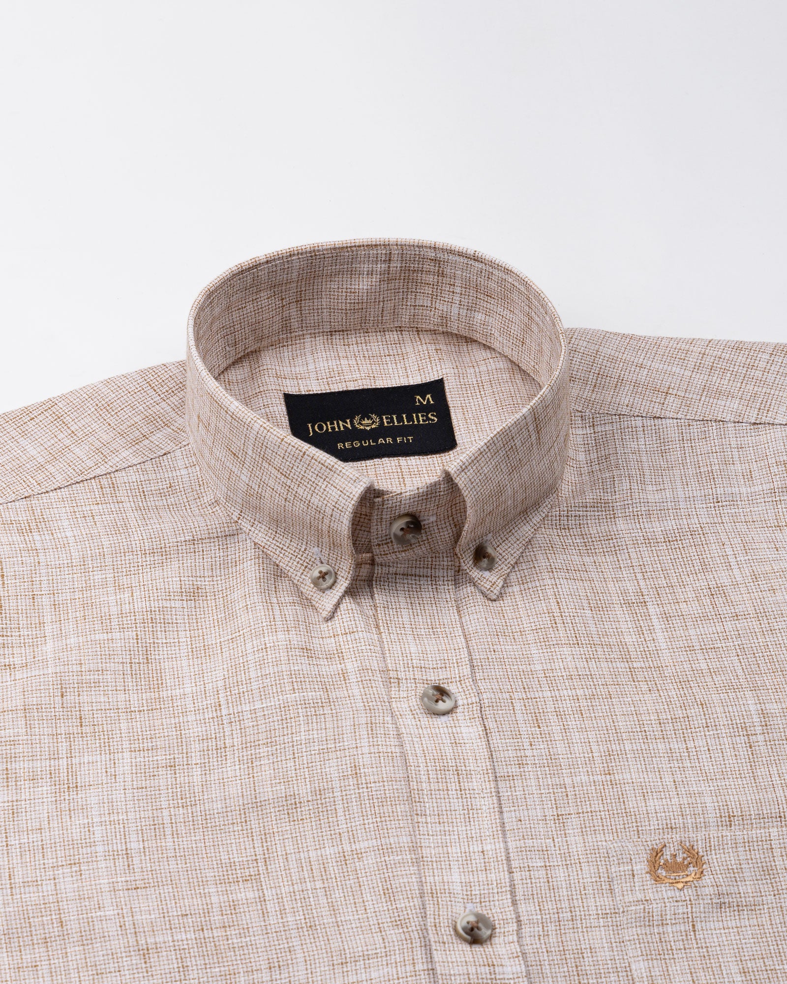 Aence Beige Check Button Down Linen Shirt - John Ellies