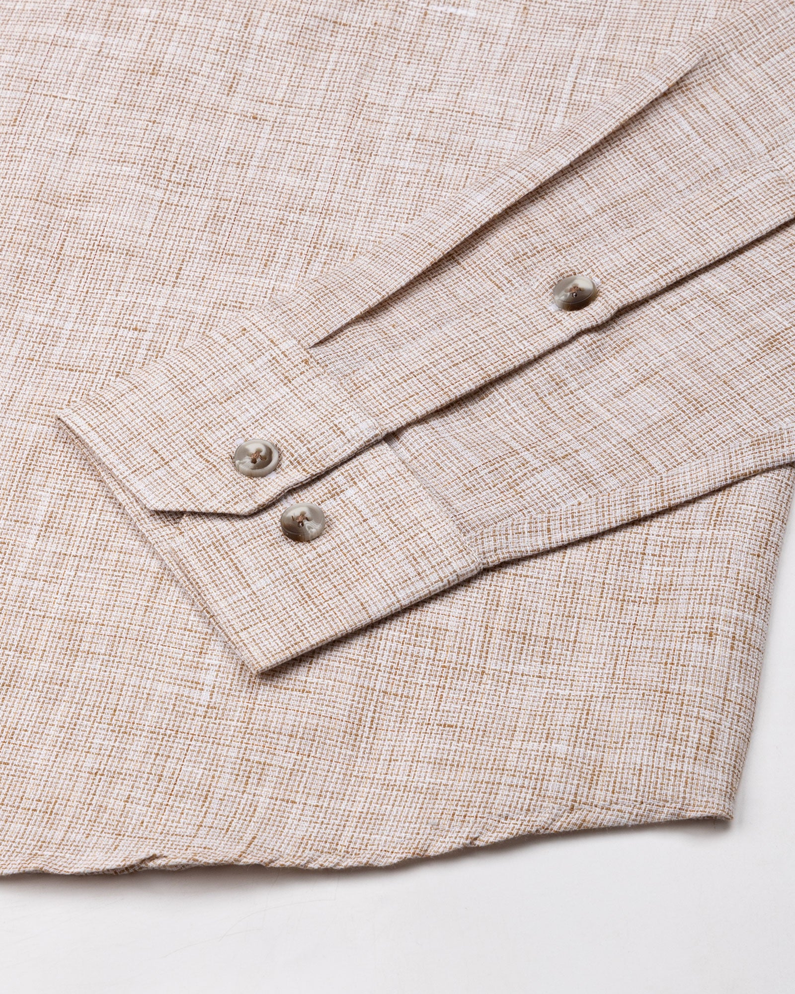 Aence Beige Check Button Down Linen Shirt - John Ellies