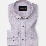 Aence Purple Check Button Down Linen Shirt - John Ellies