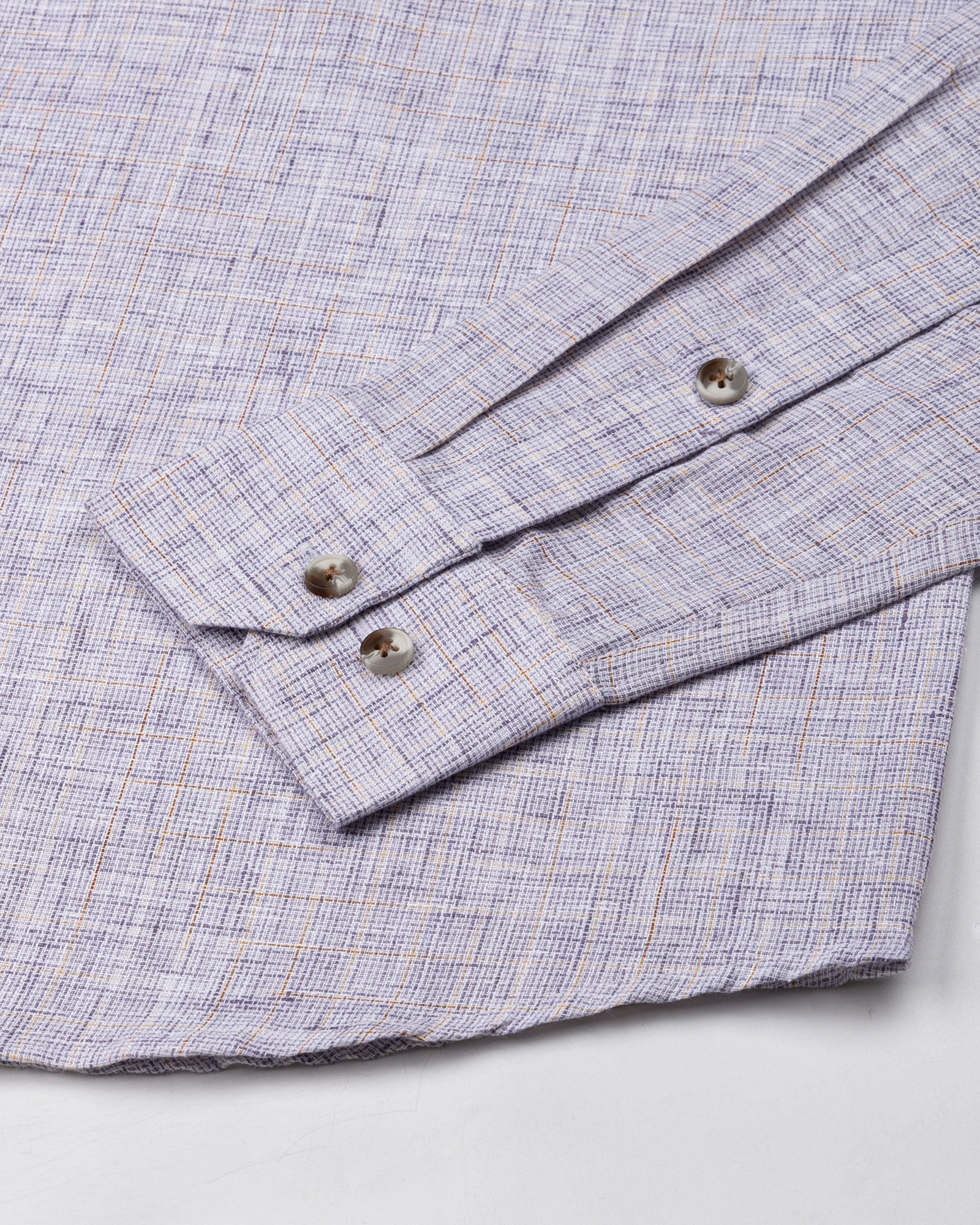 Aence Purple Check Button Down Linen Shirt - John Ellies