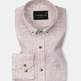 Aence Brown Check Button Down Linen Shirt - John Ellies