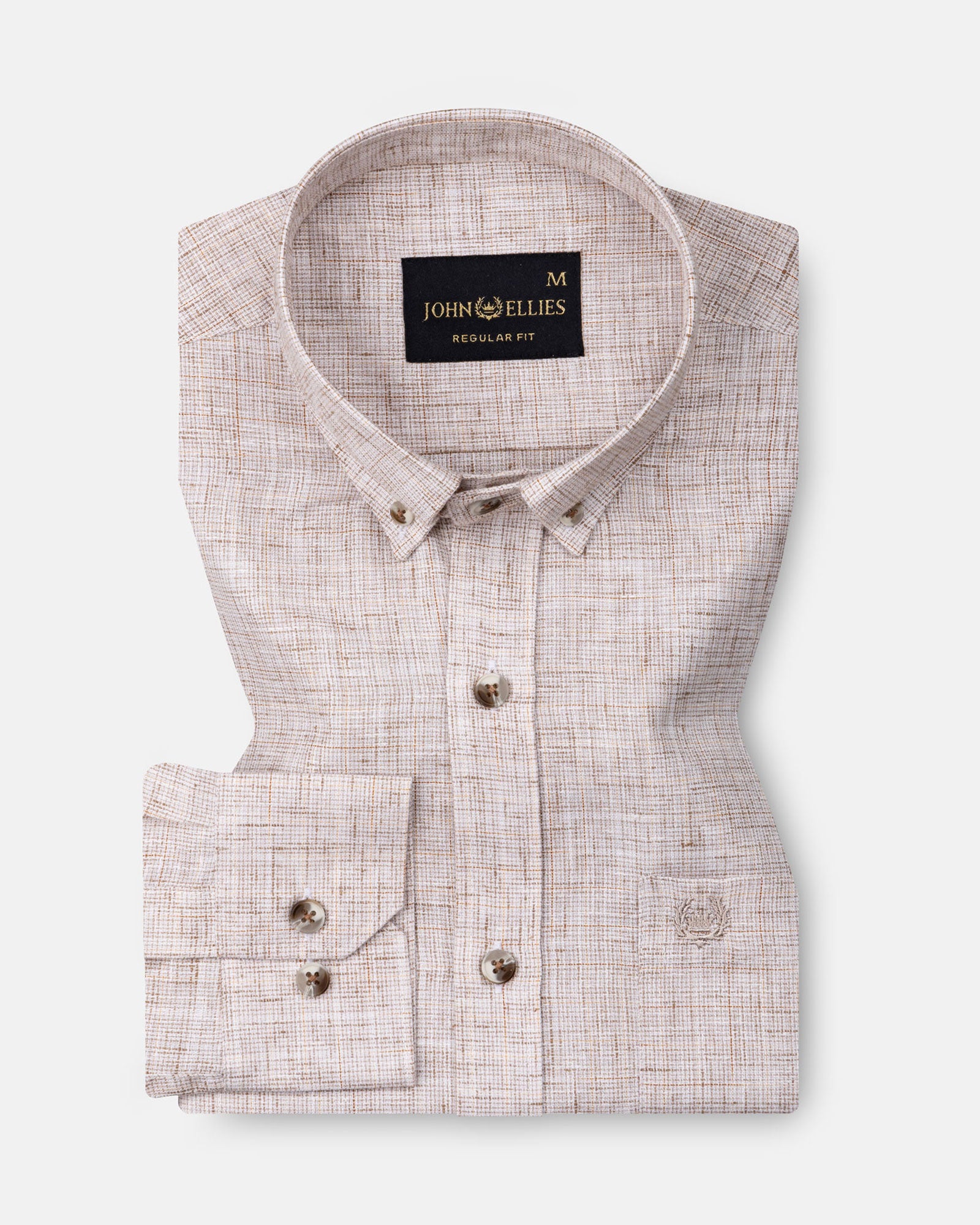 Aence Brown Check Button Down Linen Shirt - John Ellies