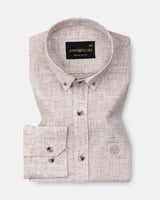 Aence Brown Check Button Down Linen Shirt