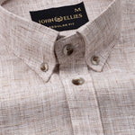 Aence Brown Check Button Down Linen Shirt - John Ellies